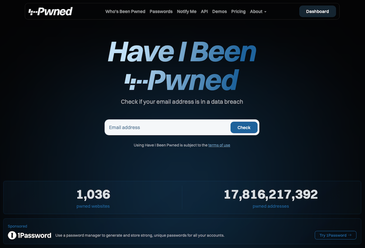 Have I Been Pwned: sito per verificare se il proprio indirizzo email o le proprie password sono in liste pubbliche di data breach